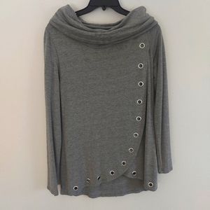 Belldini Shimmer Rhinestones Cowlneck Knit Tunic Thin Sweater Size L Gray